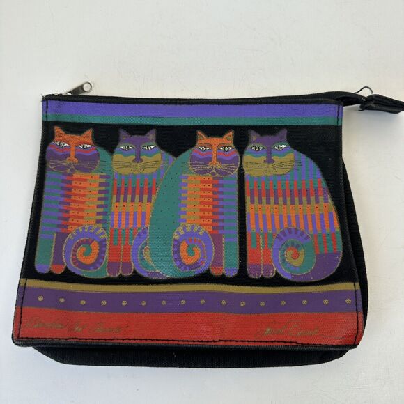 Laurel Burch Handbags - Laurel Burch Bag Cosmetic Black Canvas 3 Cats Zipper 8 x 6 x 2